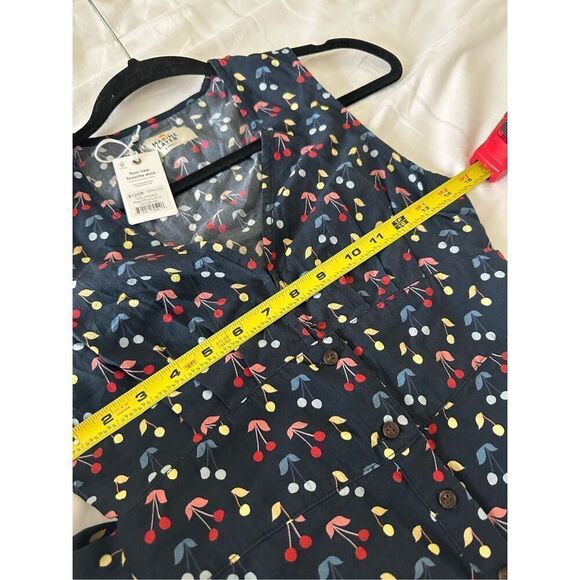 NWT Marine Layer Holli Sleeveless Jumpsuit Blue Cherry Print Pockets Tie Belt XS - Picture 4 of 14